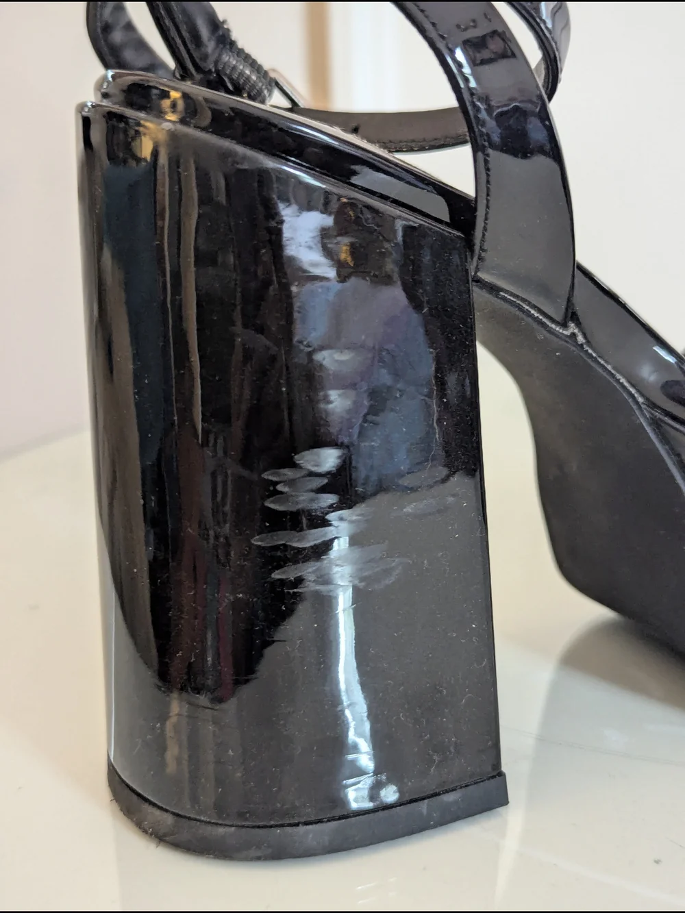 Steve Madden Black Patent Platform Block Heel Sandals